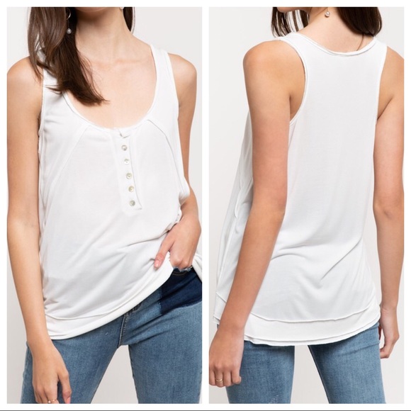 SALE-NO OFFERS‼️ Softest Touch Henley Tank-White - Picture 8 of 8